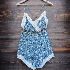 NWT Paper Hearts Vintage Blue Print Romper