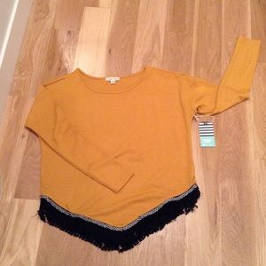 NWT-Mustard Tunic Top with Fringe Hem