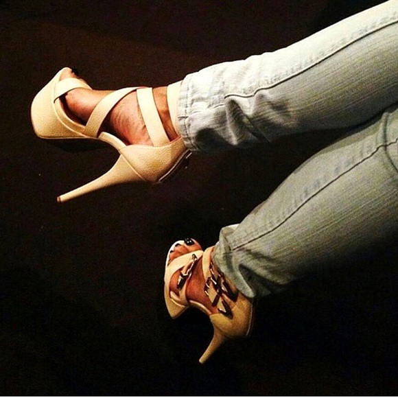Nude Multi Buckle Platform Heels