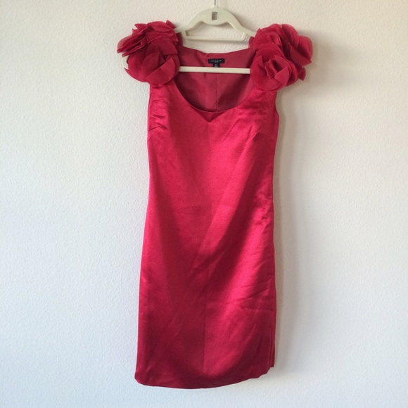 Ann Taylor silk ruby red dress with petal sleeves