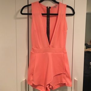 Sexy Plunge Neck Coral Romper