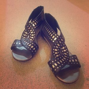 Black and silver zip up sandals