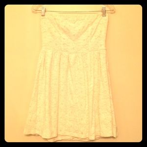 Strapless white lace dress