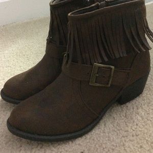 Brown Fringe Booties