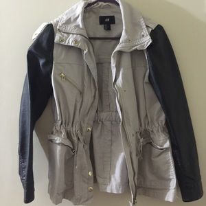 Jacket with black faux leather sleeves