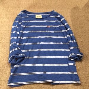 Hollister quarter sleeve  blue striped shirt