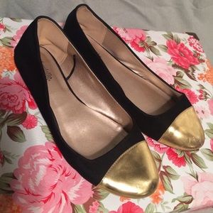 Charlotte Russe black velvet & gold leather flats