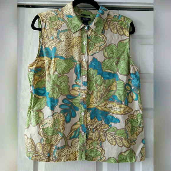 Printed IZOD button down sleeveless blouse