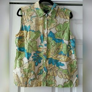 Printed IZOD button down sleeveless blouse