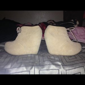 Beige/Nude Lace Up Crushed Suede Wedges