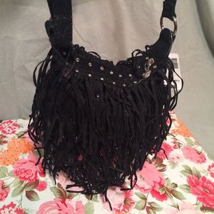 Black fringe purse with sparkles