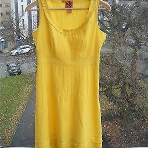 TORY BURCH Bright Yellow Ruffle Cotton Shift Dress