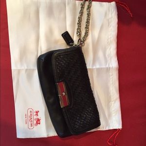 Coach woven leather wristlet with chain handle
