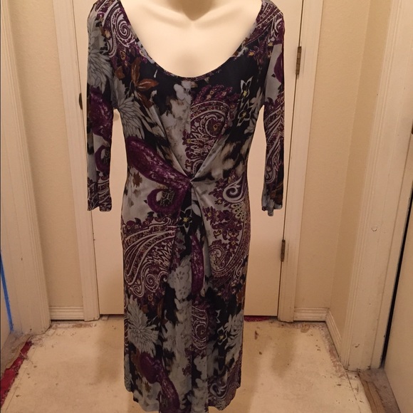 Etro paisley/floral print jersey 3/4 sleeve dress.