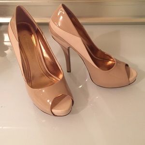 Nude patent leather BCBGeneration open toed pumps