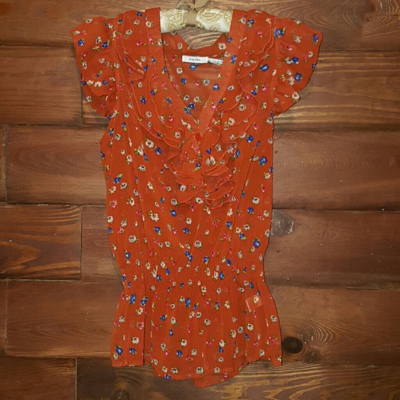 Red Floral Sheer Top