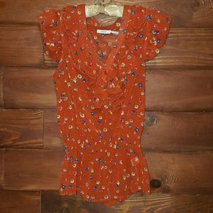 Red Floral Sheer Top