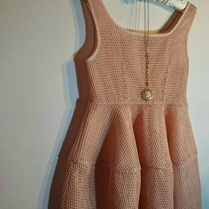 Gracia Pink Fit-and-Flare Mesh Tiered Dress