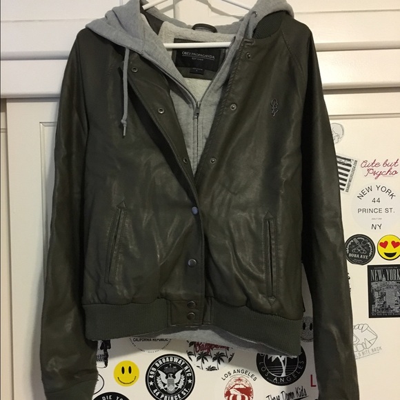 Obey olive green leather jacket