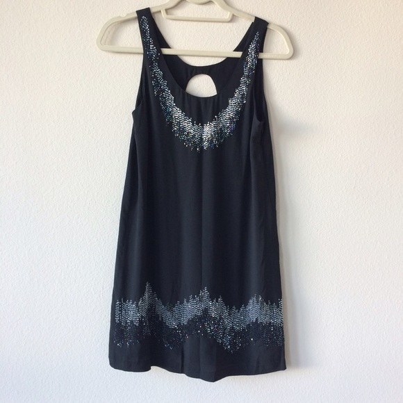 M M Couture black slip dress with beaded details