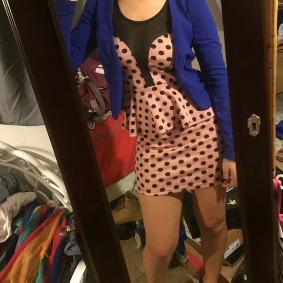 Pink and black Peplum polka dot dress - Picture 3 of 4