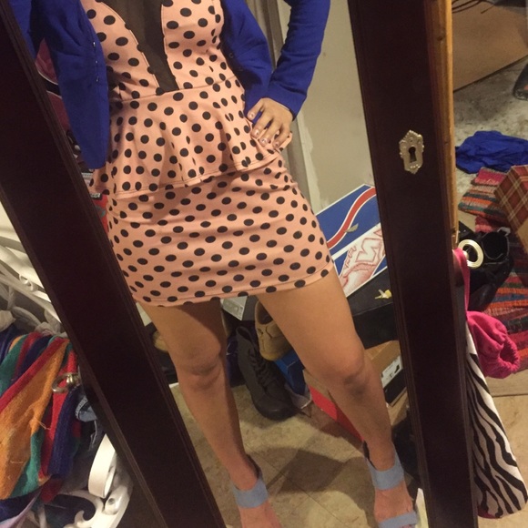 Pink and black Peplum polka dot dress - Picture 4 of 4