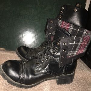 Combat boots - red flannel insides.