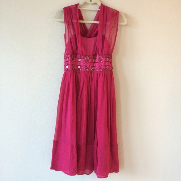 French Connection silk dress with beaded waistline
