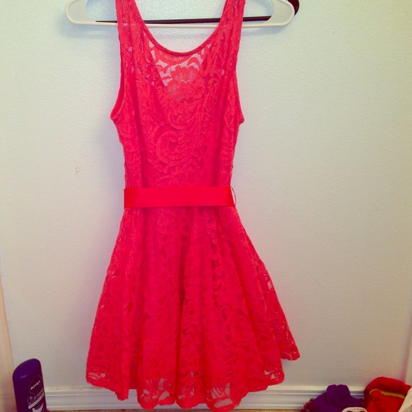 Pink lace dress.