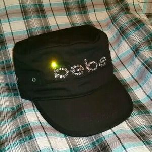 Black BEBE hat w/ swarovski crystals