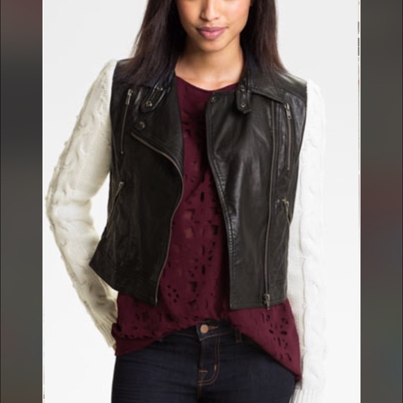 Black Leather jacket with knitted sleeves