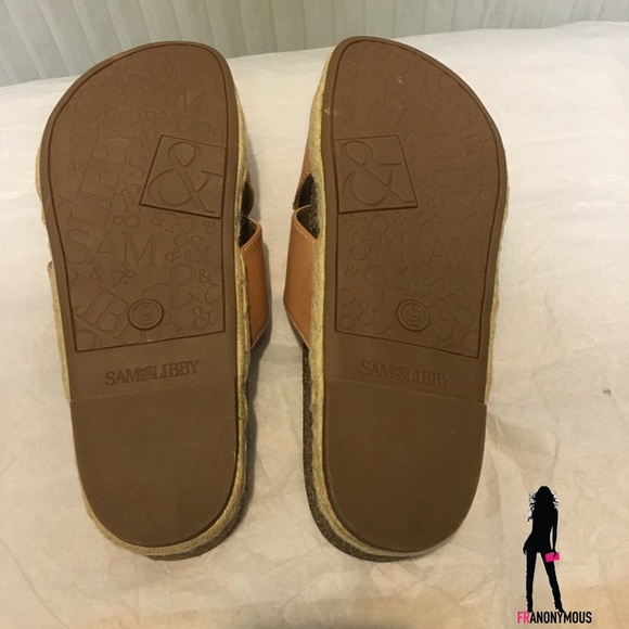 Embellished Footbed Tan Leather Slides  9 11 - Picture 3 of 4