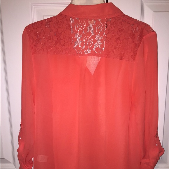 Coral, Button-up, flowy blouse