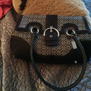 Vintage black canvas and suede purse