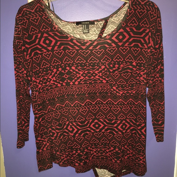 Aztec print blouse with slit in back