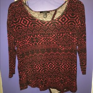 Aztec print blouse with slit in back