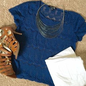 Navy Blue Lace Top