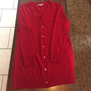 Long lipstick red cashmere Henley cardigan