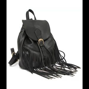 Mini backpack black faux leather fringe NEW