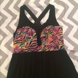 Black summer dress with bright details.