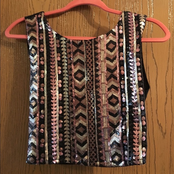 Sequined crop top with detailed back