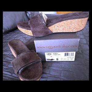 SALE!! UGG Brown Suede Basil slide with cork sole.