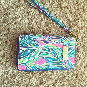 Lilly Pulitzer leather wristlet, holds iPhone!