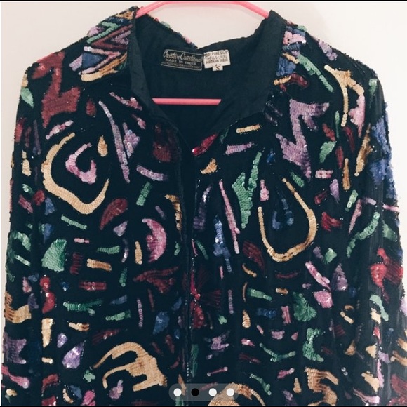 Rainbow Sequinned black button down - Picture 3 of 4