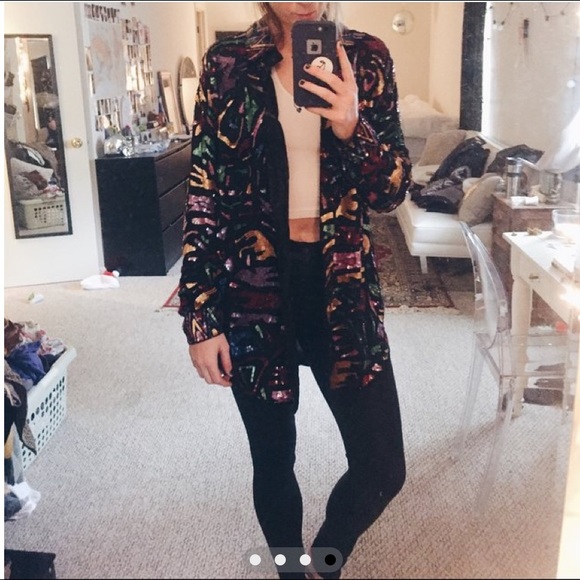 Rainbow Sequinned black button down - Picture 4 of 4