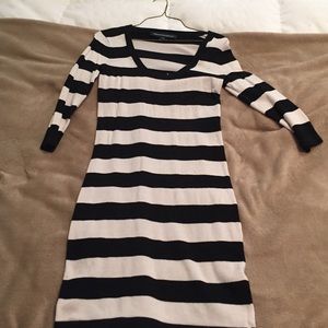 FRENCH CONNECTION, striped cream and black dress