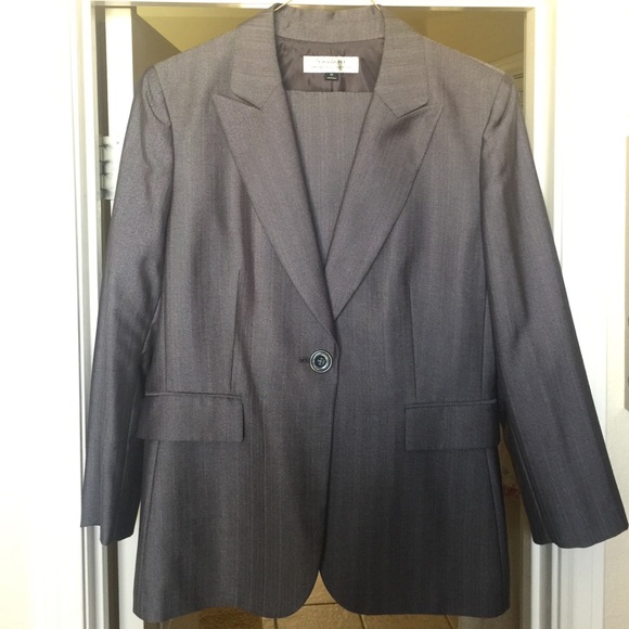 Grey pinstriped Tahari pants suit