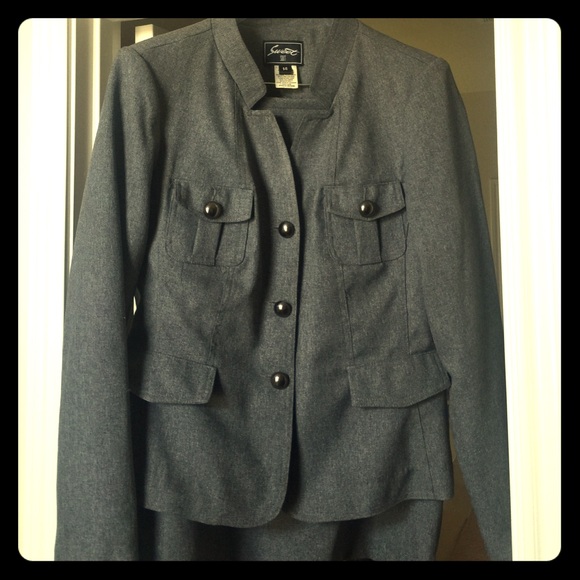 Grey military style skirt suit