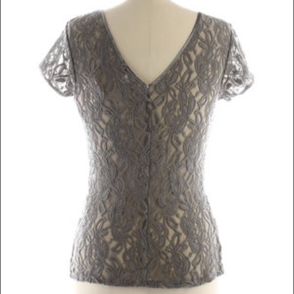 **NWT** Banana Republic Grey Lace Short Sleeve Top - Picture 3 of 4