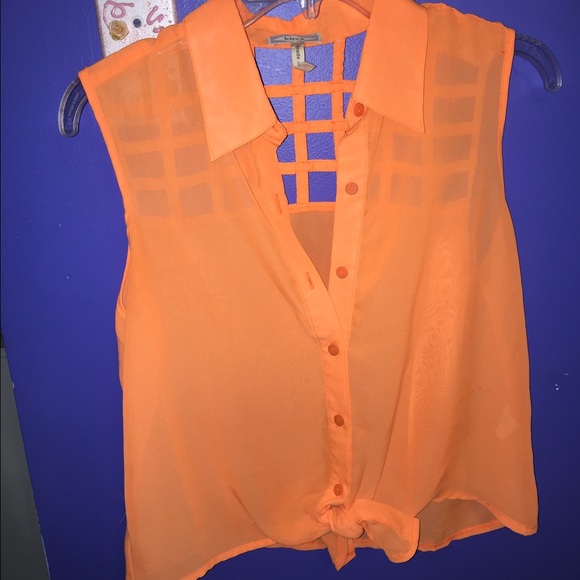 Orange button-up tank top blouse